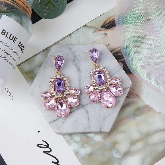 Purple Crystal rhinestone Elegant drop Earring - Picture 5 of 13